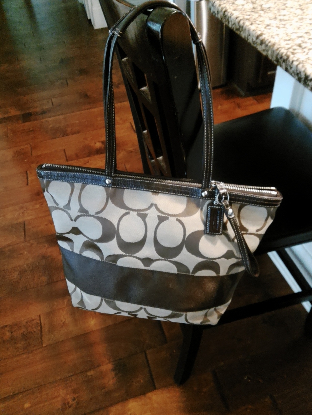 Coach Signature Canvas Tote in Gray and Black.  EUC